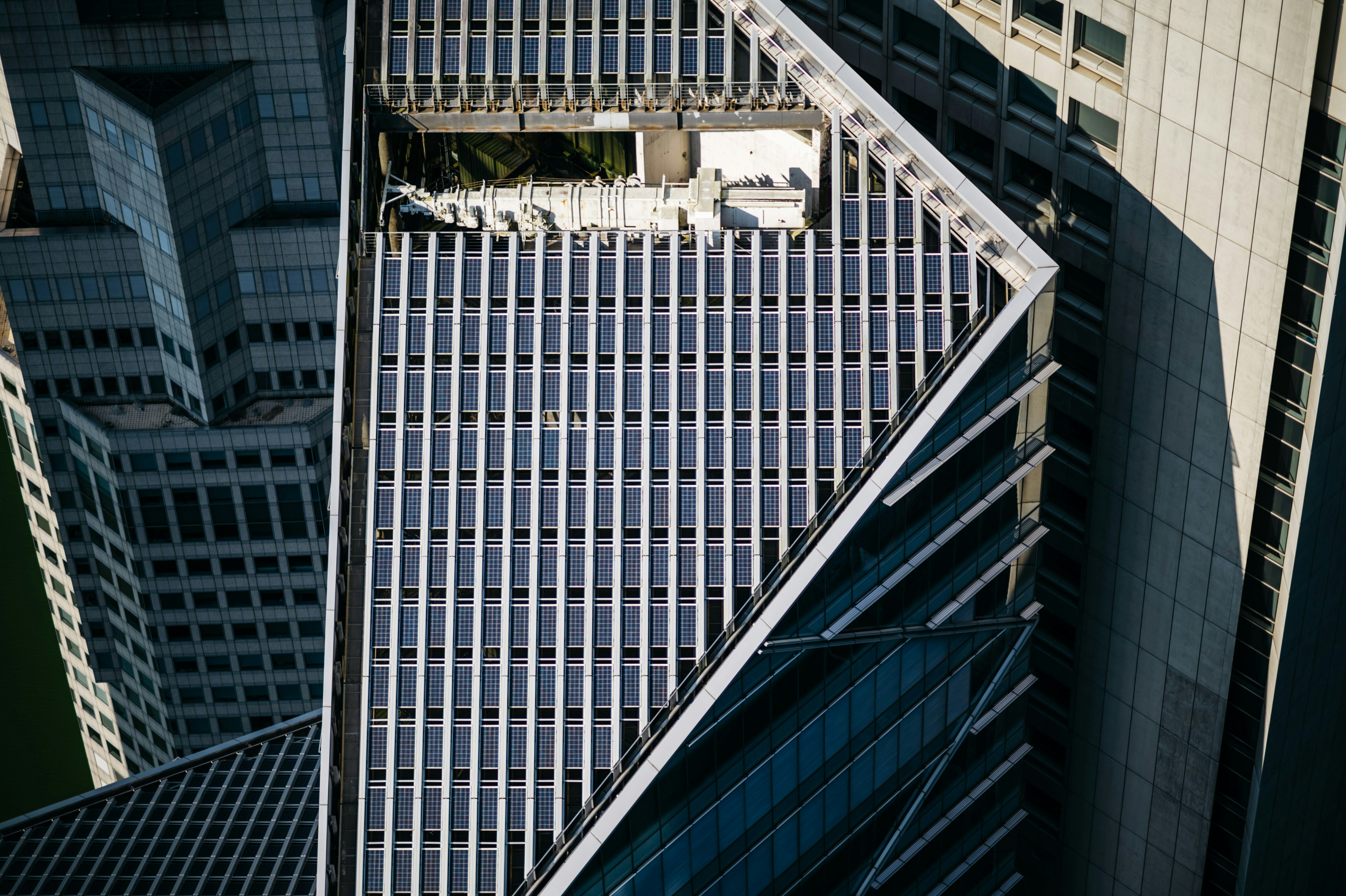 Solar panels on a large commercial building roof