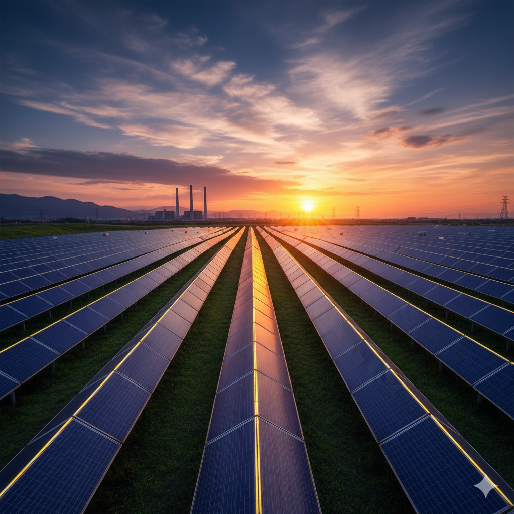 A row of highly efficient conventional solar panels